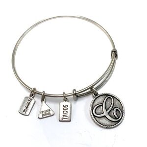 Wind & Fire Initial C Charm Bangle - Silver Finish, 2.5”- 3.25”